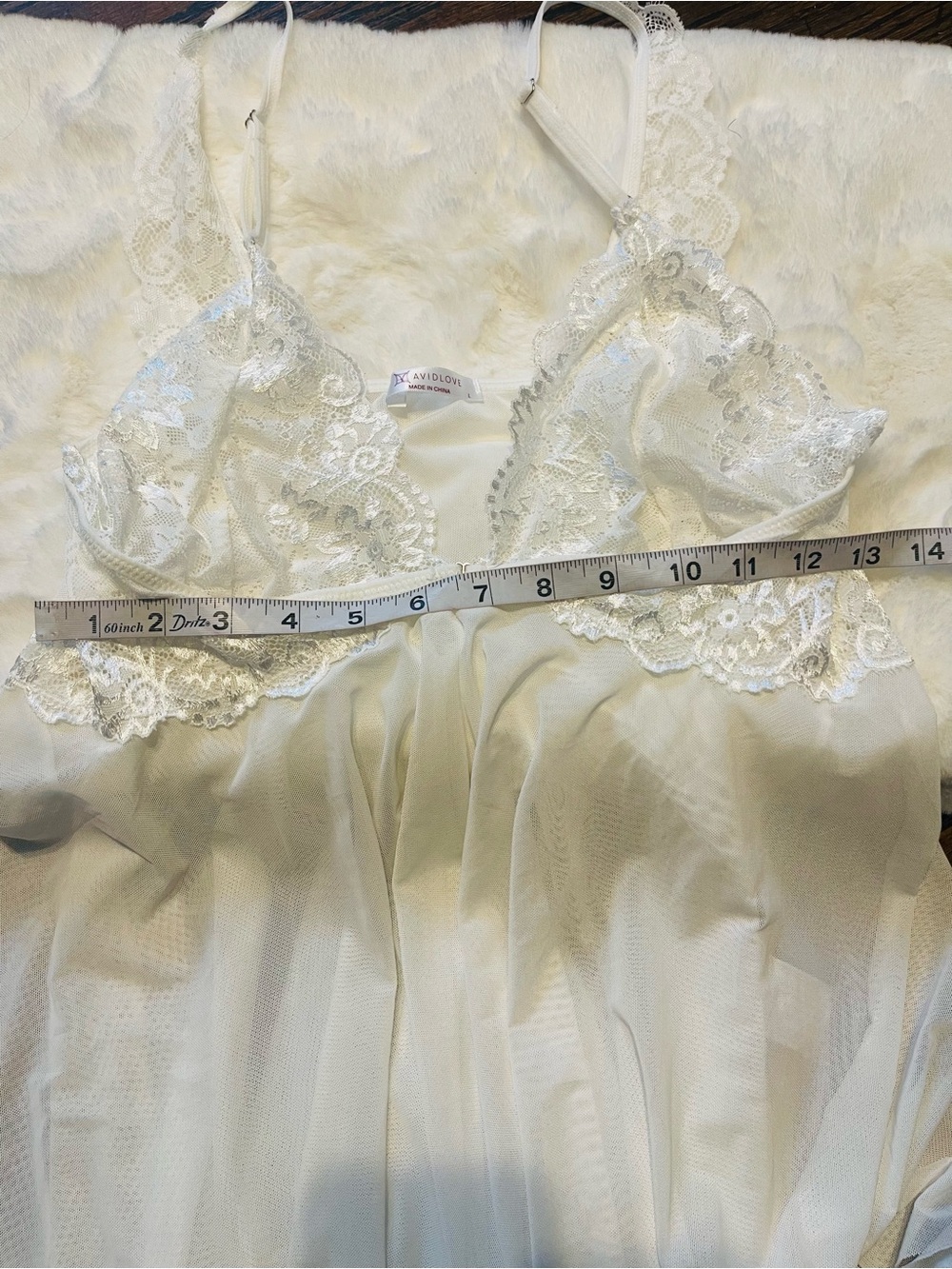 Sheer Lace Babydoll Chemise in White - Delicate Nightwear size L - Picture 7 of 13